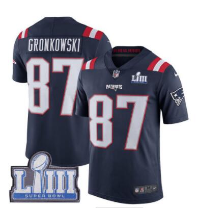 Men's New England Patriots #87 Rob Gronkowski Navy Blue Nike NFL Rush Vapor Untouchable Super Bowl LIII Bound Limited Jersey