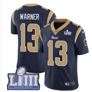 Men's Los Angeles Rams #13 Kurt Warner Navy Blue Nike NFL Home Vapor Untouchable Super Bowl LIII Bound Limited Jersey