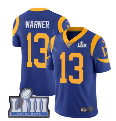 Men's Los Angeles Rams #13 Kurt Warner Royal Blue Nike NFL Alternate Vapor Untouchable Super Bowl LIII Bound Limited Jersey