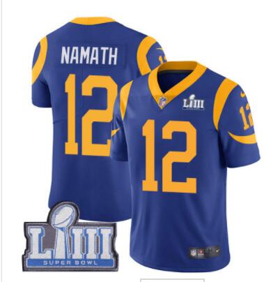 Men's Los Angeles Rams #12 Joe Namath Royal Blue Nike NFL Alternate Vapor Untouchable Super Bowl LIII Bound Limited Jersey