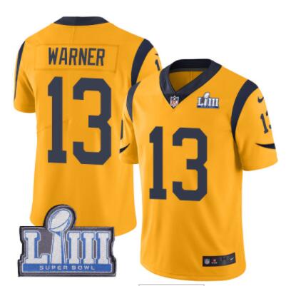 #13 Limited Kurt Warner Gold Nike NFL Men's Jersey Los Angeles Rams Rush Vapor Untouchable Super Bowl LIII Bound