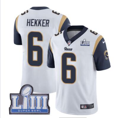 Men's Los Angeles Rams #6 Johnny Hekker White Nike NFL Road Vapor Untouchable Super Bowl LIII Bound Limited Jersey