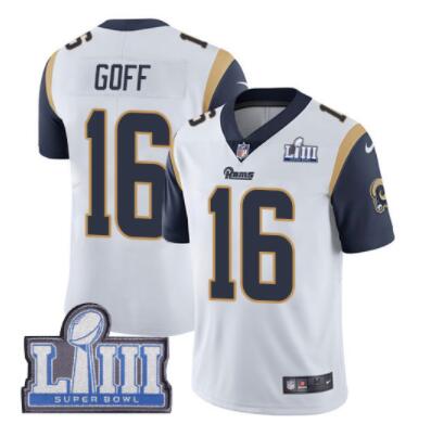 #16 Limited Jared Goff White Nike NFL Road Men's Jersey Los Angeles Rams Vapor Untouchable Super Bowl LIII Bound