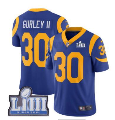 #30 Limited Todd Gurley Royal Blue Nike NFL Alternate Men's Jersey Los Angeles Rams Vapor Untouchable Super Bowl LIII Bound