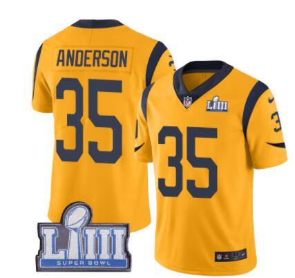 #35 Limited C.J. Anderson Gold Nike NFL Men's Jersey Los Angeles Rams Rush Vapor Untouchable Super Bowl LIII Bound