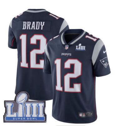 Men's New England Patriots #12 Tom Brady Navy Blue Nike NFL Home Vapor Untouchable Super Bowl LIII Bound Limited Jersey