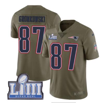 Men's New England Patriots #87 Rob Gronkowski Olive Nike NFL 2017 Salute to Service Super Bowl LIII Bound Limited Jersey