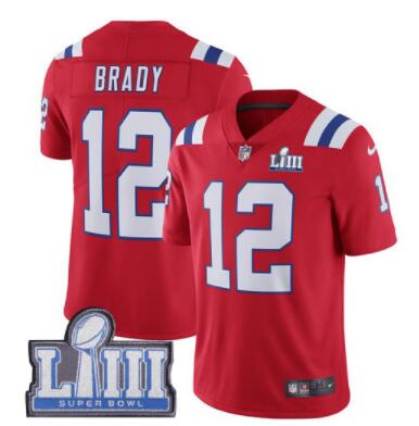 Men's New England Patriots #12 Tom Brady Red Nike NFL Alternate Vapor Untouchable Super Bowl LIII Bound Limited Jersey