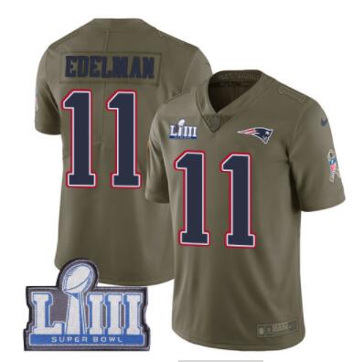 Men's New England Patriots #11 Julian Edelman Olive Nike NFL 2017 Salute to Service Super Bowl LIII Bound Limited Jersey