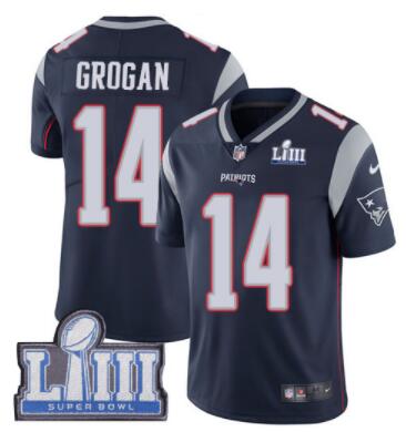 Men's New England Patriots #14 Steve Grogan Navy Blue Nike NFL Home Vapor Untouchable Super Bowl LIII Bound Limited Jersey