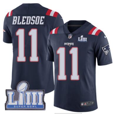 Men's New England Patriots #11 Drew Bledsoe Navy Blue Nike NFL Rush Vapor Untouchable Super Bowl LIII Bound Limited Jersey