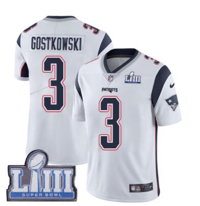 Men's New England Patriots #3 Stephen Gostkowski White Nike NFL Road Vapor Untouchable Super Bowl LIII Bound Limited Jersey