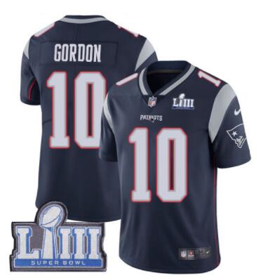 #10 Limited Josh Gordon Navy Blue Nike NFL Home Men's Jersey New England Patriots Vapor Untouchable Super Bowl LIII Bound