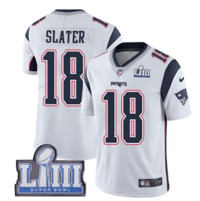 #18 Limited Matthew Slater White Nike NFL Road Men's Jersey New England Patriots Vapor Untouchable Super Bowl LIII Bound