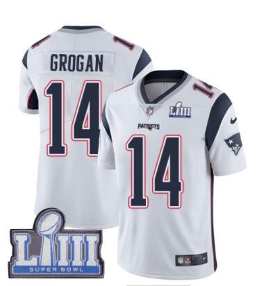 #14 Limited Steve Grogan White Nike NFL Road Men's Jersey New England Patriots Vapor Untouchable Super Bowl LIII Bound