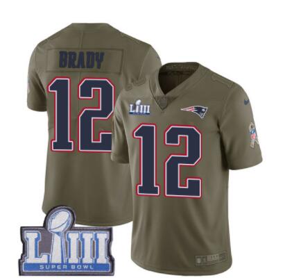 #12 Limited Tom Brady Olive Nike NFL Men's Jersey New England Patriots 2017 Salute to Service Super Bowl LIII Bound