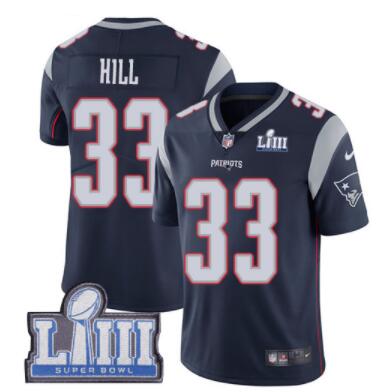 #33 Limited Jeremy Hill Navy Blue Nike NFL Home Men's Jersey New England Patriots Vapor Untouchable Super Bowl LIII Bound