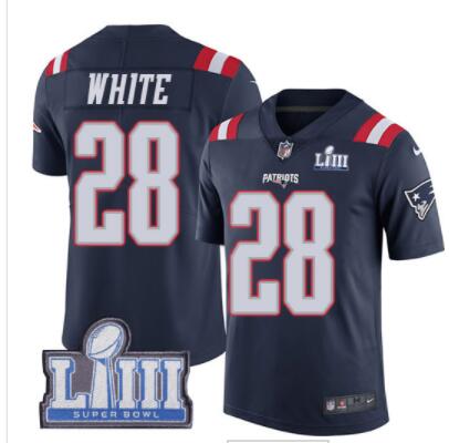 #28 Limited James White Navy Blue Nike NFL Men's Jersey New England Patriots Rush Vapor Untouchable Super Bowl LIII Bound