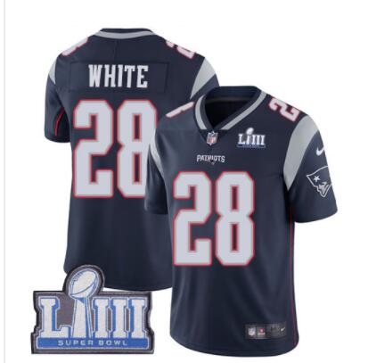 #28 Limited James White Navy Blue Nike NFL Home Men's Jersey New England Patriots Vapor Untouchable Super Bowl LIII Bound