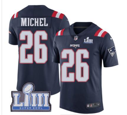 #26 Limited Sony Michel Navy Blue Nike NFL Men's Jersey New England Patriots Rush Vapor Untouchable Super Bowl LIII Bound