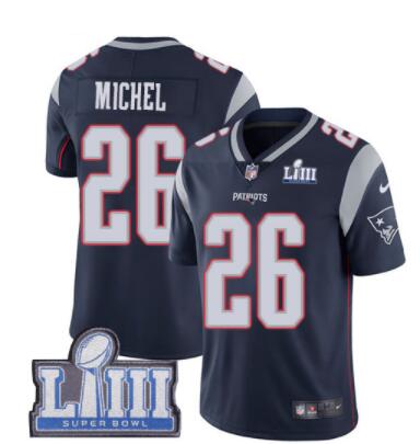 #26 Limited Sony Michel Navy Blue Nike NFL Home Men's Jersey New England Patriots Vapor Untouchable Super Bowl LIII Bound