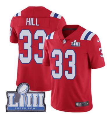 #33 Limited Jeremy Hill Red Nike NFL Alternate Men's Jersey New England Patriots Vapor Untouchable Super Bowl LIII Bound