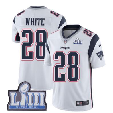 #28 Limited James White White Nike NFL Road Men's Jersey New England Patriots Vapor Untouchable Super Bowl LIII Bound