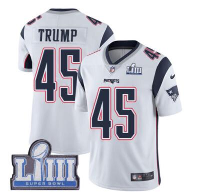 #45 Limited Donald Trump White Nike NFL Road Men's Jersey New England Patriots Vapor Untouchable Super Bowl LIII Bound