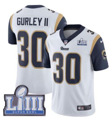 #30 Limited Todd Gurley White Nike NFL Road Men's Jersey Los Angeles Rams Vapor Untouchable Super Bowl LIII Bound