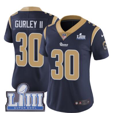 #30 Limited Todd Gurley Navy Blue Nike NFL Home Women's Jersey Los Angeles Rams Vapor Untouchable Super Bowl LIII Bound