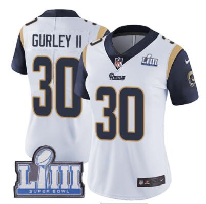 #30 Limited Todd Gurley White Nike NFL Road Women's Jersey Los Angeles Rams Vapor Untouchable Super Bowl LIII Bound