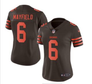 Women Nike Browns #6 Baker Mayfield Brown Women's Stitched NFL Limited Rush Jersey