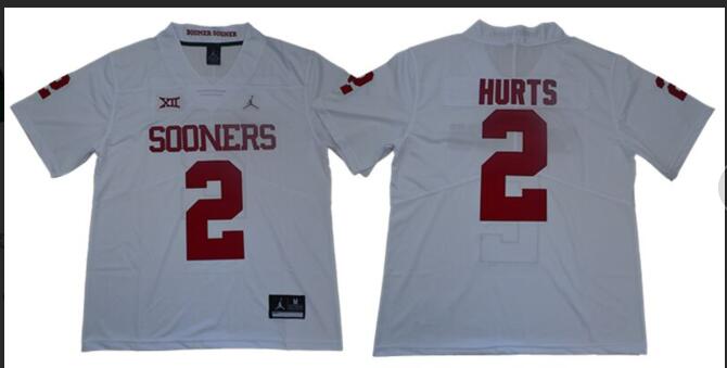 Men's Oklahoma Sooners 2 Jalen Hurts White College Football Jersey