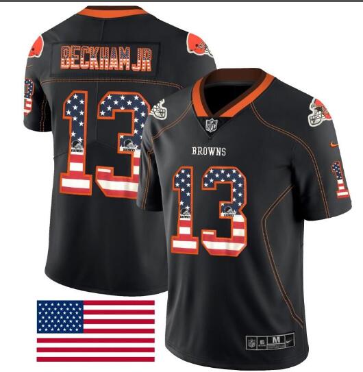 Nike Cleveland Browns 13 Odell Beckham Jr Black USA Flag Fashion Limited Jersey