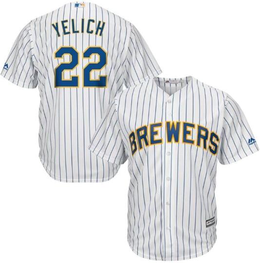 Men's Milwaukee Brewers Christian Yelich Majestic White/Royal Alternate Official Cool Base Player Jersey