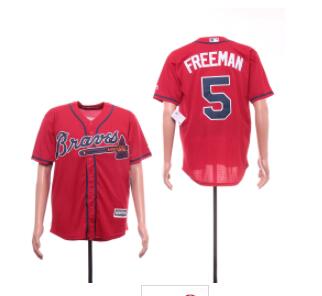 Men's Atlanta Braves 5 Freddie Freeman Red Cool Base Jersey