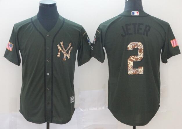 New York Yankees #2 Derek Jeter Green Salute to Service Stitched MLB Jersey