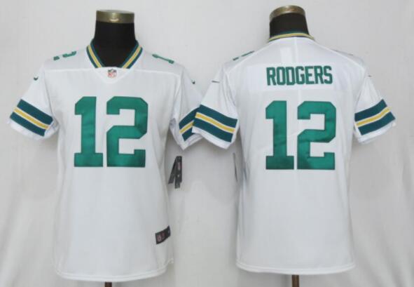 Women New Nike Green Bay Packers 12 Rodgers White 2017 Vapor Untouchable Elite Playe