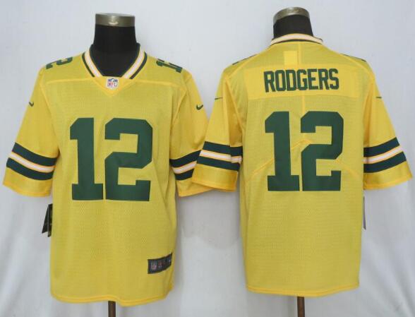 New Nike Green Bay Packers 12 Rodgers 2019 Vapor Untouchable Nike Gold Inverted Legend Jersey