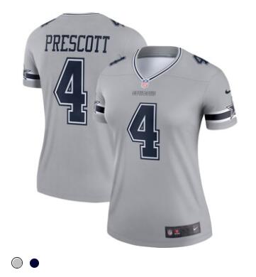 Women's Dallas Cowboys Dak Prescott Nike Silver Inverted Legend Jersey