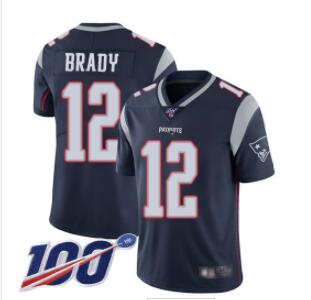 Patriots #12 Tom Brady Navy Blue Team Color Men's Stitched Football 100th Season Vapor Limited Jersey