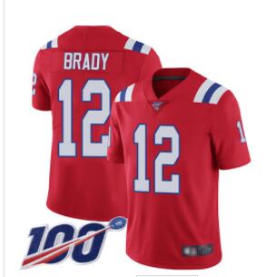 Patriots #12 Tom Brady Red Alternate Men's Stitched Football 100th Season Vapor Limited Jersey