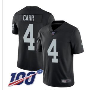 Raiders #4 Derek Carr Black Team Color Men's Stitched Football 100th Season Vapor Limited Jersey