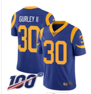 Rams #30 Todd Gurley II Royal Blue Alternate Men's Stitched Football 100th Season Vapor Limited Jersey