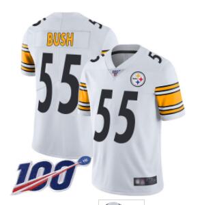 Steelers #55 Devin Bush White Men's Stitched Football 100th Season Vapor Limited Jersey