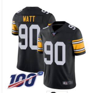 Steelers #90 T. J. Watt Black Alternate Men's Stitched Football 100th Season Vapor Limited Jersey