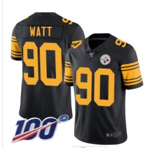 Steelers #90 T. J. Watt Black Men's Stitched Football Limited Rush 100th Season Jersey