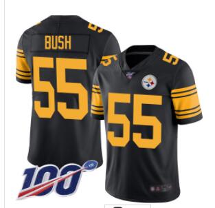 Steelers #55 Devin Bush Black Men's Stitched Football Limited Rush 100th Season Jersey