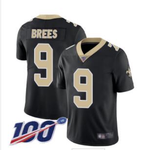 Saints #9 Drew Brees Black Team Color Men's Stitched Football 100th Season Vapor Limited Jersey