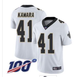 Saints #41 Alvin Kamara White Men's Stitched Football 100th Season Vapor Limited Jersey